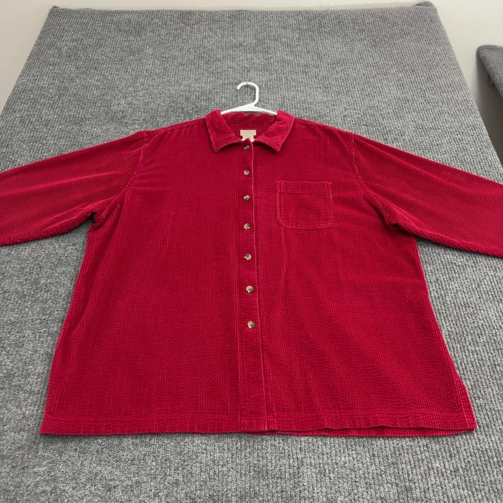 LL Bean Shirt Womens 2X Red Corduroy Button Down Long Sleeve Outdoor Casual